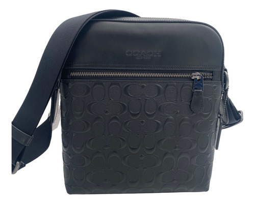 Coach Mariconera Hstn Flt Bg Sig Lth Negro De Piel Original