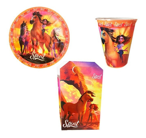 Spirit Paq Kit 10 Niños Vasos Platos Dulceros Caballos