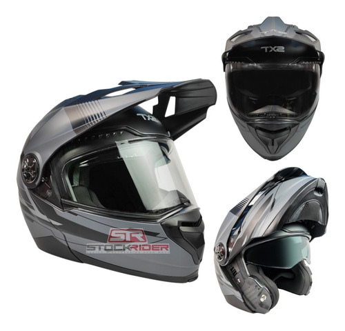 Casco Tech X2 Tx-909 Cross/abatible Negro/gris  Stockrider