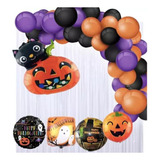 Kit Combo Decoración Halloween Globos Guirnalda Cortina