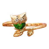 Anillo Compromiso Oro 24k Búho Estilo Lujoso Esmeralda Verde