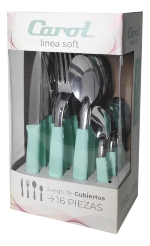 Set X16 Cubiertos Carol Soft Caja Acero Inox. Mango Plástico