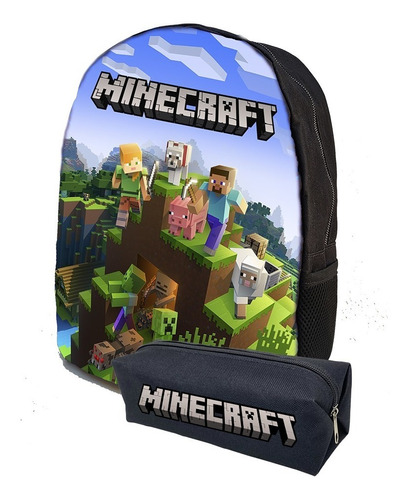 Kit Mochila E Estojo Infantil Minecraft Jogo Escolar M273