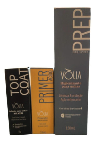 Kit Volia Prep 120ml + Primer Acido + Top Coat A Sua Escolha