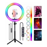 Aro Led Luz Rgb Multicolor 26 Cm Con Trípode De 2,10