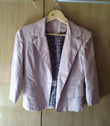 Blazer Feminino Rosa Com Forro Oncinha Manga 3/4 Moda Social