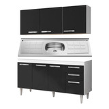 Armário Aéreo Parma E Balcão Gabinete Lisboa Com Pia Inox 15 Cor Branco/preto