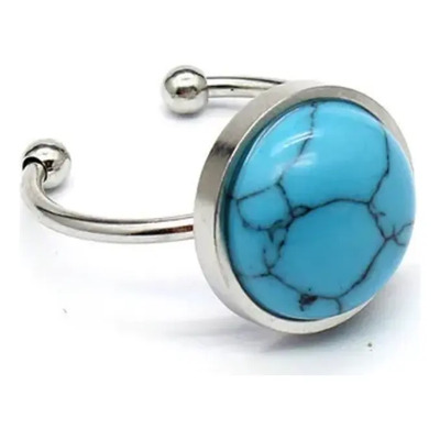 Elegante Anillo Turquesa Acero Inoxidable Grado Titanio Turquesa Ajustable