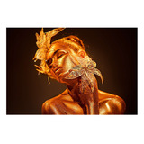 Vinilo 30x45cm Mujer Oro Make Up Estetica Hojas Brillo
