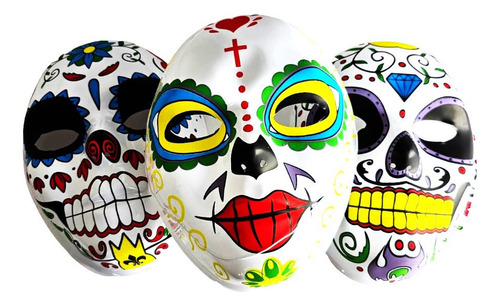 Kit 3un Máscara Caveira Mexicana Adulto Festa Carnaval