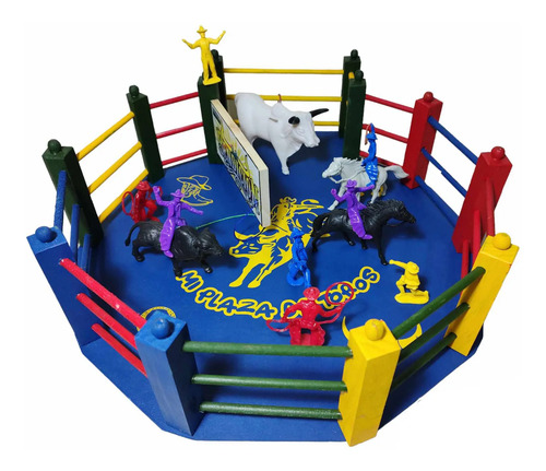 Juguete Rodeo De Madera Vaqueros Caballos Toros Diam 50 Cm | Envío gratis