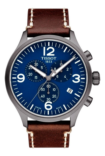Reloj Tissot Hombre - Chrono Xl T1166173604700 Color De La Malla Marrón Oscuro Color Del Bisel Gris Color Del Fondo Azul
