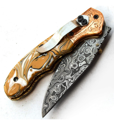 Cuchillo De Bolsillo Pal 2000, Plegable, De Acero De Damasco