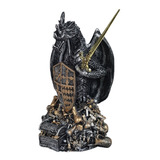 Dragão Medieval Com Espada Guardião Riqueza Resina Estatueta