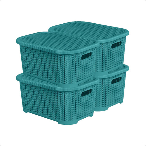 Caja Organizadora Plastica Simil  Rattan X 4u 36x25x17 Gris