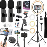 Kit Filmagem Ring Light Tripé Microfone Sem Fio Duplo iPhone