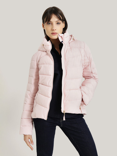 Parka Acolchada Con Cierre Y Gorro Rosado Tommy Hilfiger