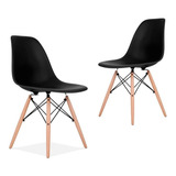 Silla De Comedor Plástico Diseño Dsw Pata Madera - Eames X 2 Color De La Estructura De La Silla Negro