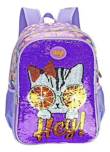 Mochila Primaria Gato Lentejuela Reversible Wilys Wt393