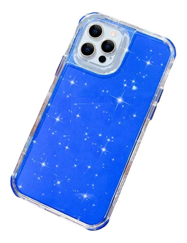 Funda De Brillos Glitter Para iPhone Uso Rudo Color Azul