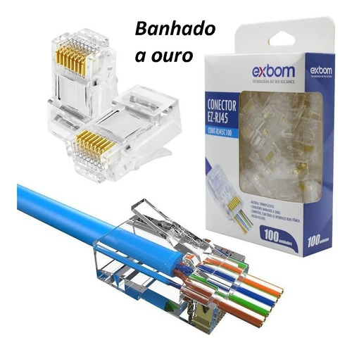 Conector Rede Ez-rj45 Vazado Pack 100 Unidades Nf