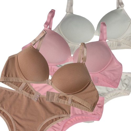 Kit 3 Conjunto Lingerie Infantil Menina Moça Com Bojo