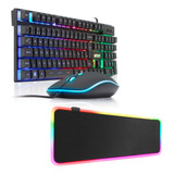 Teclado Semi Mecanico Mouse Mousepad Gamer Led Rgb Usb Pc 