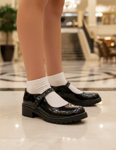 Zapato Escolar Niña Negro Charol Casual Bambino