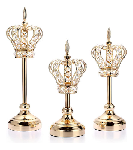 Juego De 3 Candelabros De Corona De Cristal Dorado Con Coron