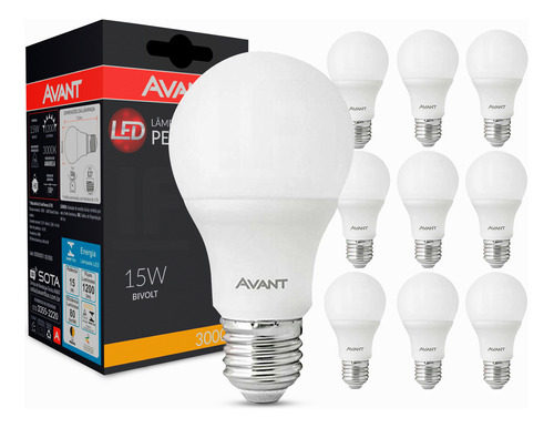 Kit 10 Lâmpadas Led 15w 3000k Branco Quente Bivolt Avant