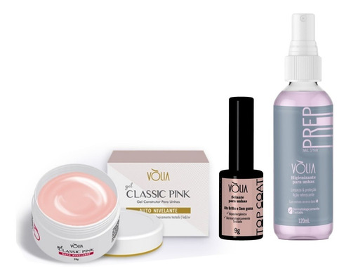 Kit Gel De Unha Classic Pink  Top Coat Prep Spray Vólia