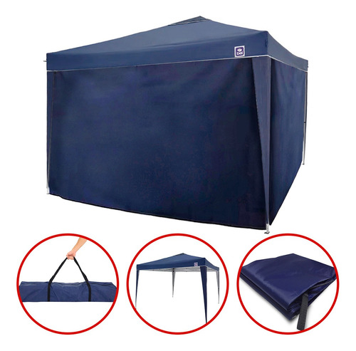 Tenda 3x3 Gazebo Azul Sanfonada Articulada Com 4 Paredes