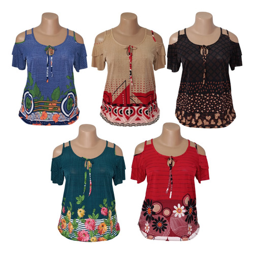 Kit 5 Blusas Feminina Liganete Malha Fria Liganete Atacado.