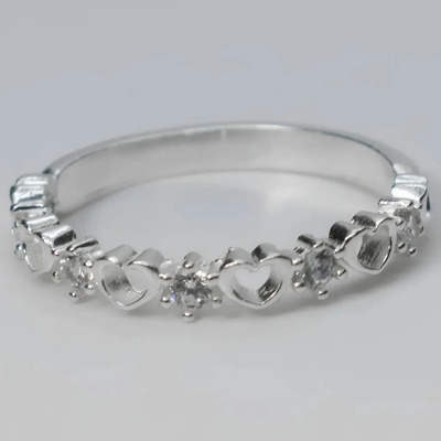 Anillo Dama Corazones Plata 925 Color Blancas Talla 8 | Meses sin interés