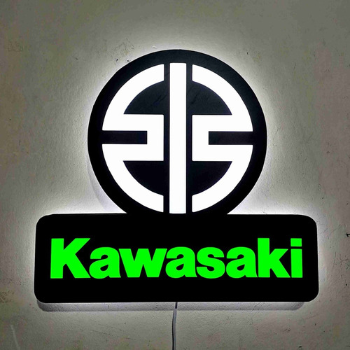 Cartel Cuadro Luminoso Kawasaki Motos Luz Led Taller 