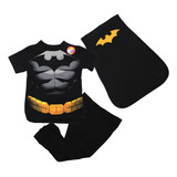 Pijama Batman Músculos 3 Pzs Sudadera Pants Capa Disfraz 