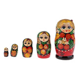 5 Pcs Wooden Nesting Dolls With Russian Painting