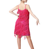 Vestido De Baile Latino Con Flecos Y Cuello En V S Rosa Roja