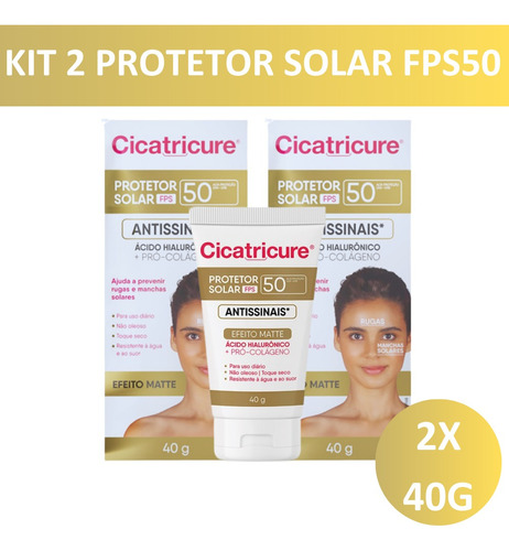 Kit 2x Cicatricure Protetor Solar Fps50 Antissinai Matte 40g