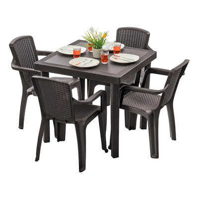 Juego De Comedor Plásticos Mq Infinity Tipo Rattan para Exterior Color Wengue | Meses sin interés