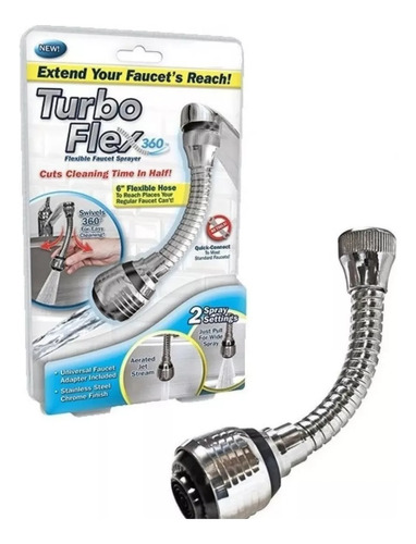 Extensión Flexible Para Grifo Llave De Agua Turbo Flex Color Plateado