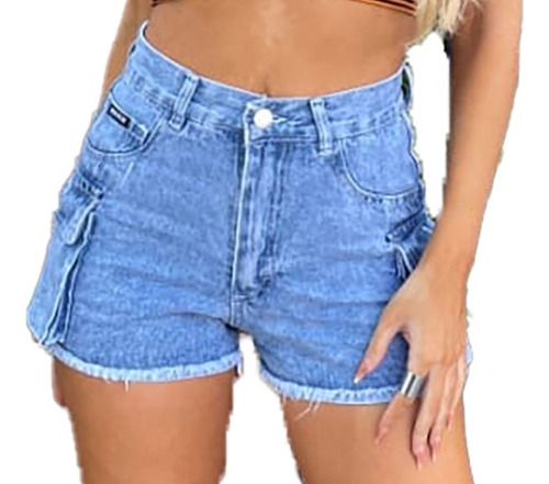 Short Mom Jean Mujer Dama Cargo Bolsillos Rigido Premium