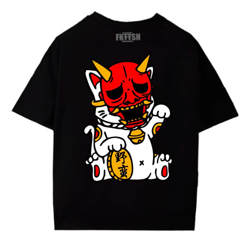 Playera Gato De La Suerte Oversize Fkttsh Moda Urbana D179