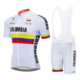 Uniforme Ciclismo Ruta Colombia Blanco Corto Badana En Gel 