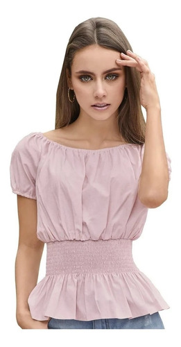 Blusa Casual Mujer Manga Corta Plisada Palo De Rosa 983-66