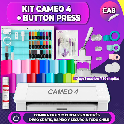 Kit Maquina Silhouette Cameo 4 + Button Press 3 Matrices Ca8