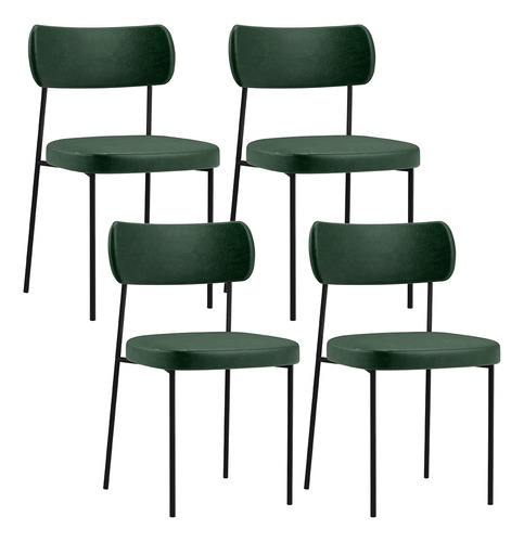 Kit 04 Cadeiras Sala De Jantar Cozinha Melina Verde Musgo Estrutura Da Cadeira Preto Assento Verde-musgo