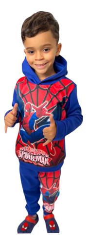 Conjunto Moletom Infantil Homem Aranha Com Capuz Flanelado