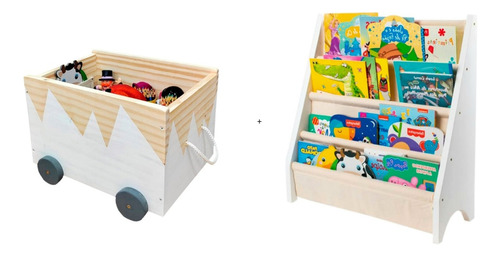 Kit Organizadores, Caixa Toy Box + Rack Para Livros Infantil