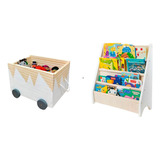 Kit Organizadores, Caixa Toy Box + Rack Para Livros Infantil